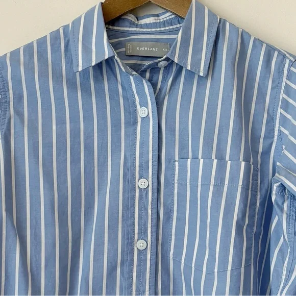 Everlane The Way-Short Striped Shirt XXS Silky Cotton Mariner Blue - Picture 3 of 8